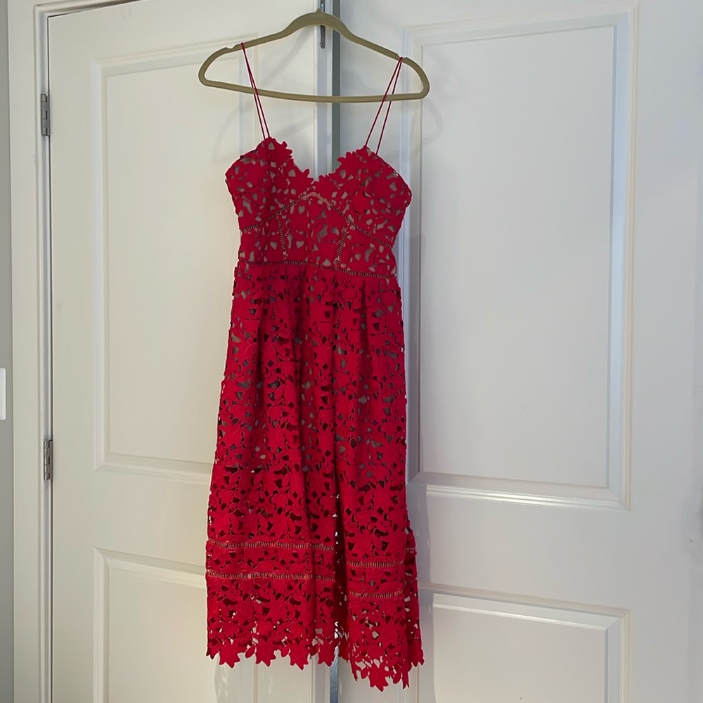 Self Portrait Azaelea red floral lace midi dress, US 8. Excellent condition!